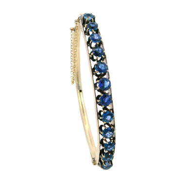 Victorian Yogo Montana Blue Sapphire Bangle Bracelet 14K Gold ~4.6ctw