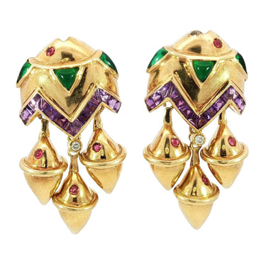 Estate 18K Fish Earrings Yellow Gold Clip-ons 1970s Designer Style