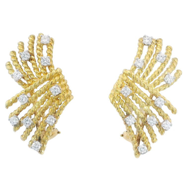 Tiffany & Co. Jean Schlumberger V-Rope Diamond Earrings 18K Yellow Gold ~1.0ctw