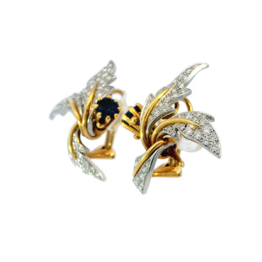 Tiffany & Co. Jean Schlumberger Platinum Gold Diamond Sapphire Floral Earrings