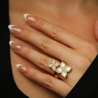 Roberto Coin Venetian Princess Flower Bypass Ring with Diamonds 18K Yellow Gold