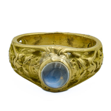 Art Nouveau 18 Karat Devil Carved Figural Ring With Moonstone