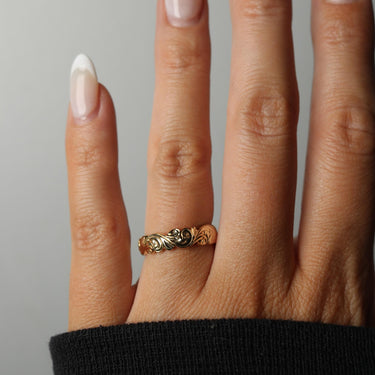Antique 14k Yellow Gold Scroll Work Engraved Band Ring Size 6.25