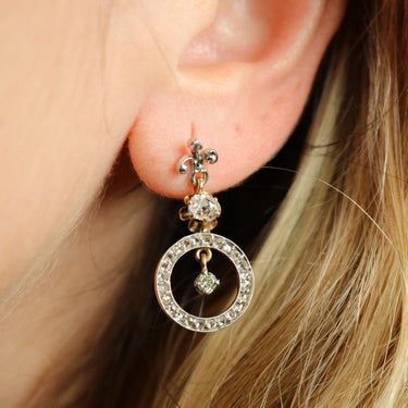 Edwardian Diamond Dangle Earrings Screw Backs 15K Platinum Topped ~1.13ctw