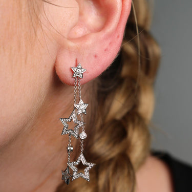 Tiffany & Co. Stars Vintage Platinum Diamond Dangle Drop Earrings ~1.33ctw