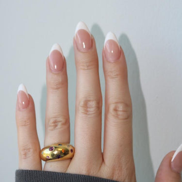 Vintage 18K Puffy Band Ring French Colored Gemstones Yellow Gold