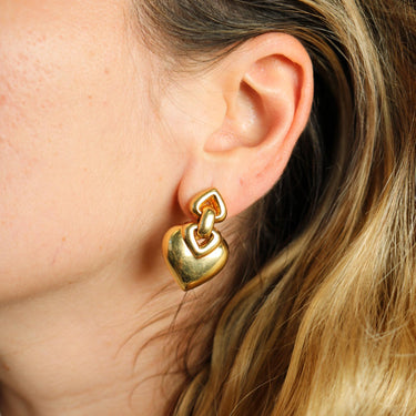 Bulgari Doppio Cuore Earrings 18k Yellow Gold Heart Motif Dangle Earrings