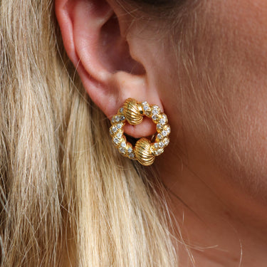 Vintage Pave Diamond Earclip Clip-on Earrings Yellow Gold ~2.02ctw Diamonds