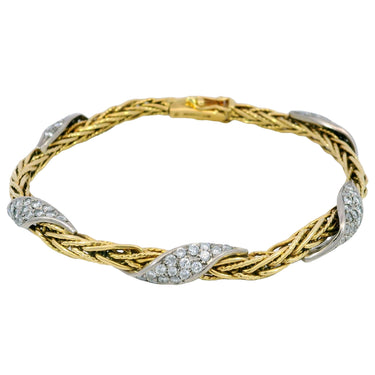 Vintage 5 Row Braided Diamond 18K Gold Bracelet German Made Size 6.75"