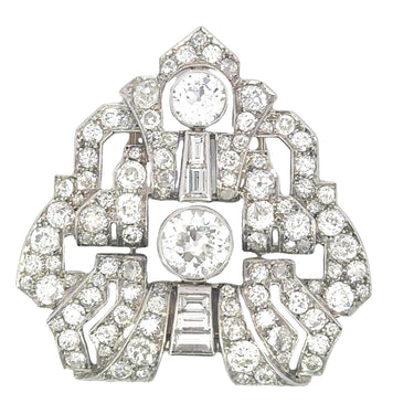 French Platinum Art Deco Diamond Clip-on Brooch ~1.4ct Center Diamond and 6.3ctw