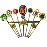 Art Nouveau Multi Stickpin Gemstone Tree Brooch in 14K - Clover Lion Snake