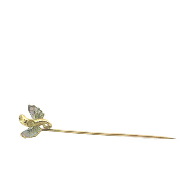 Art Nouveau Plique A jour Dragon Stick pin in 14K Yellow Gold