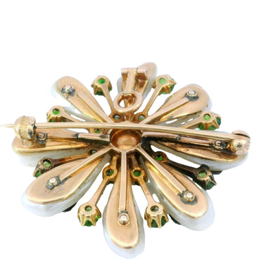 Spaulding and Co. Flower Motif Pendant Brooch Demantoid Garnets Diamond 14K Gold