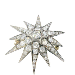 Victorian Diamond Star Pendant Brooch Silver-topped 14K Gold ~3.5ctw