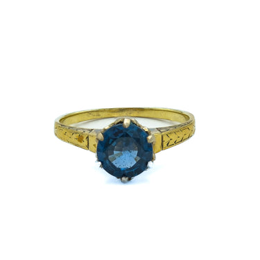 Handmade Antique Victorian Blue Sapphire and 14 Karat Yellow Gold Ring