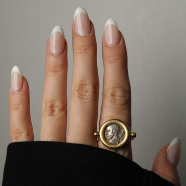 18K Ancient Coin Flip Ring Bezel Set Silver Coin Yellow Gold Size 8.75