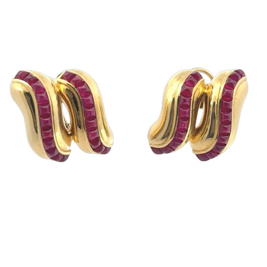 Seaman Schepps Sugarloaf Ruby Clip on Earrings in 18K Yellow Gold ~5ctw Rubies