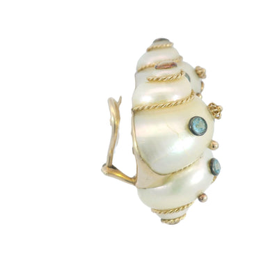 Maz Aquamarine Turbo Shell Clip On Earrings in 14K Gold