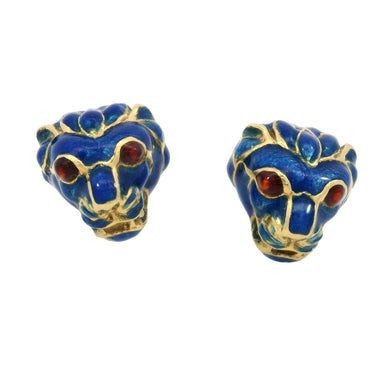 Vintage Enamel Cougar Panther Stud Earrings made in 14 Karat Gold