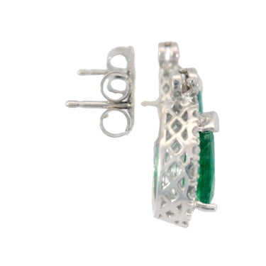 Modern Emerald Pear Shape and Diamond Stud Earrings in 18K White Gold