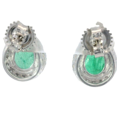 Modern Emerald Pear Shape and Diamond Stud Earrings in 18K White Gold