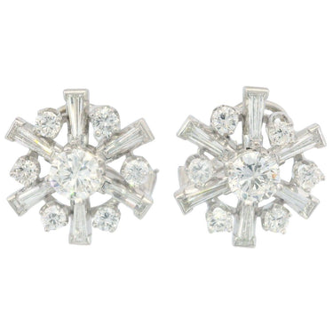 Vintage Platinum Diamond Cluster Earrings with Gold Clip on Backs