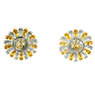 Vintage 18K Diamond and Pearl Sunflower Stud Earrings in White and Yellow Gold