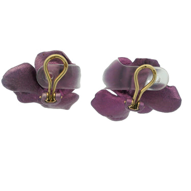 Jar Aluminum Pansy Earrings Paris 18K Yellow Gold Clip ons
