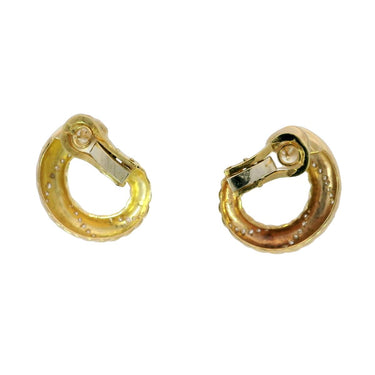 French Diamond Hoop Earrings Vintage 18K Yellow Gold Clip-Ons