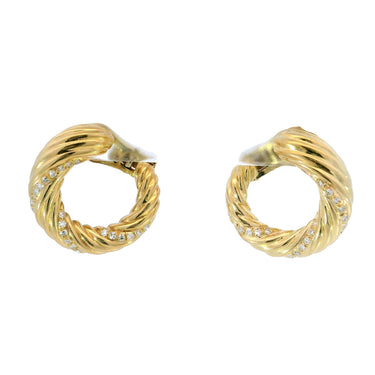 French Diamond Hoop Earrings Vintage 18K Yellow Gold Clip-Ons