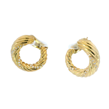 French Diamond Hoop Earrings Vintage 18K Yellow Gold Clip-Ons