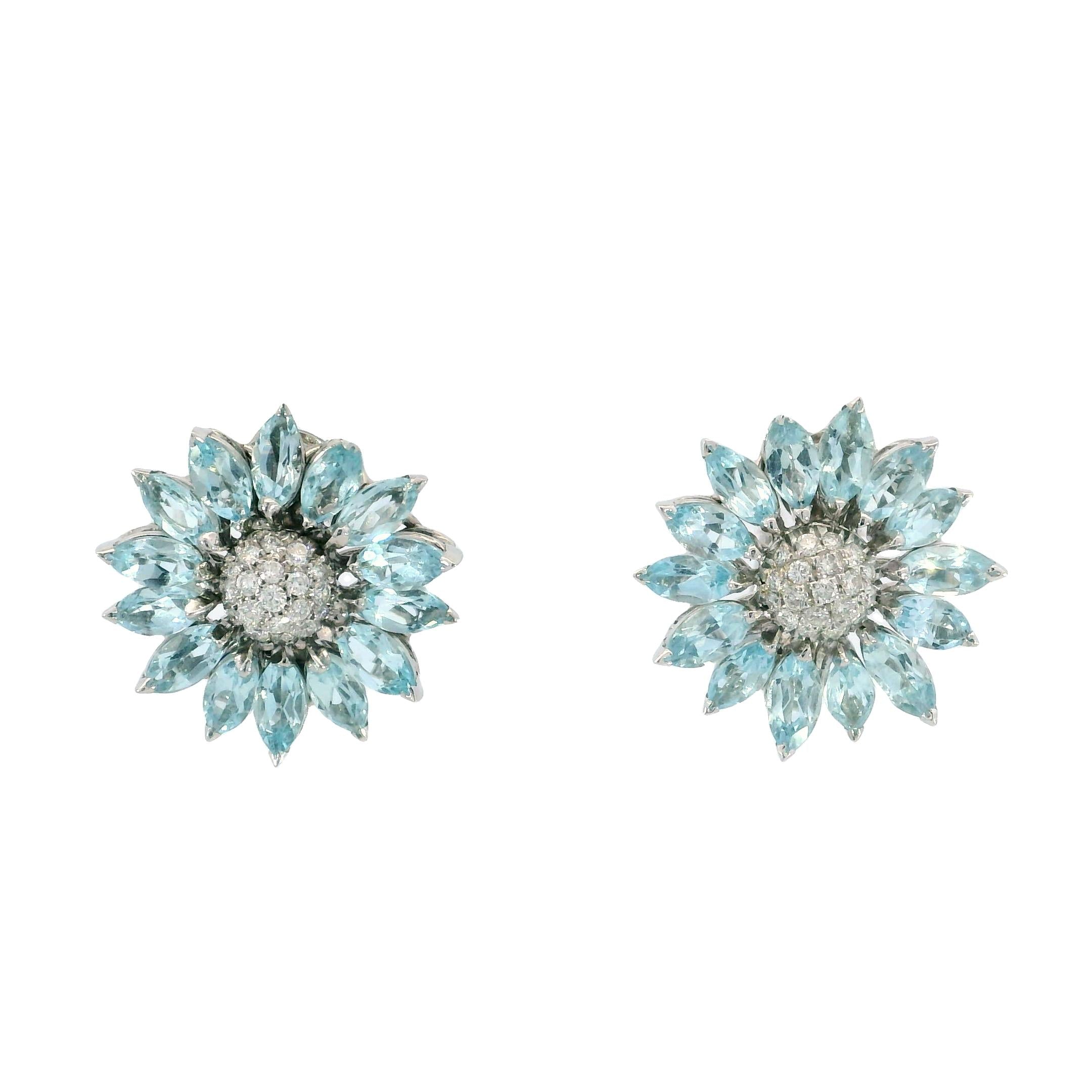 Asprey Topaz Diamond Earrings Sunflower 18K White Gold Clip Ons