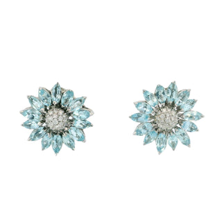 Asprey Topaz Diamond Earrings Sunflower 18K White Gold Clip Ons