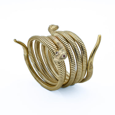 1960s English Birks 9 Karat Rose Gold Double Snake Bracelet