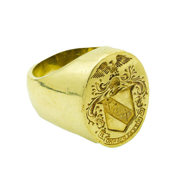 Unique Heavy Solid Men's Signet Ring with Crest, Eagle, Snake and Greek Letters