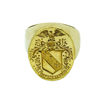 Unique Heavy Solid Men's Signet Ring with Crest, Eagle, Snake and Greek Letters