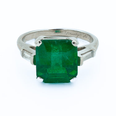 Modern Style Platinum Engagement Ring 3.17 Carat Zambian Emerald Octagonal Cut