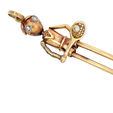 Vintage Articulated Diamond Tennis Player in 14 Karat Yellow Gold