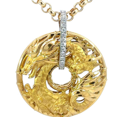 Large Carrera Y Carrera Dragon Pendant Necklace with Diamonds 18K Yellow Gold