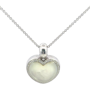 Pasquale Bruni Mother of Pearl and Diamond Puffy Heart Pendant in 18K White Gold