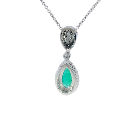 Modern Pear Shaped Emerald and Diamond Drop Pendant Necklace in 18K White Gold