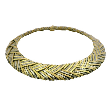 Buccellati Fiammato Herringbone Choker Necklace made in Tricolor 18K Woven Gold