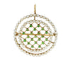 Victorian Demantoid Pendant Brooch Pearl Halo 14K Yellow Gold