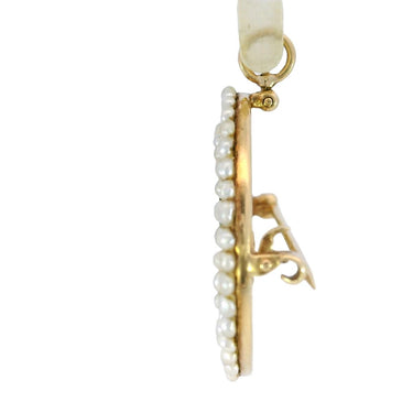 Victorian Demantoid Pendant Brooch Pearl Halo 14K Yellow Gold