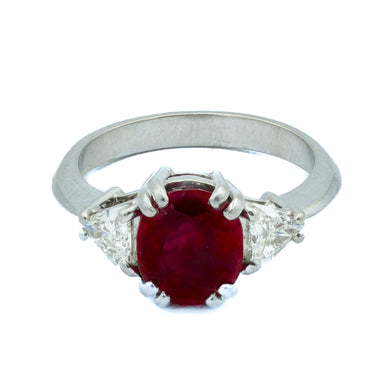 French Burma Heated Ruby 1.3 Carat With Diamonds in Platinum Mounting