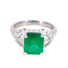 Vintage Classic Emerald and Diamond Solitaire Platinum Engagement Ring