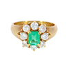 Vintage 18K Emerald and Diamond Flower Motif Cluster Ring Yellow Gold