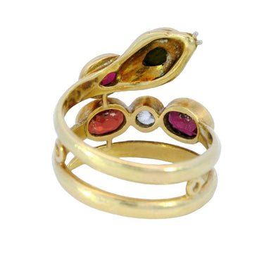 18K Vintage Snake Multi-Stone Ring made in Yellow Gold