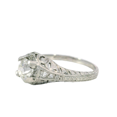 Art Deco Platinum Filigree Diamond Engagement Stackable Ring ~.65ctw