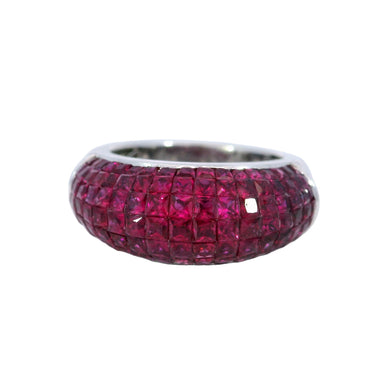 Modern Invisible Set Princess Cut Natural Ruby Ring in 18K White Gold